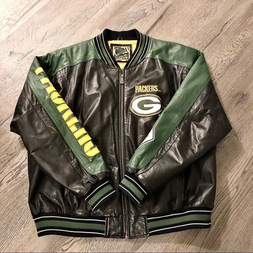G3 Vintage G-III Carl Banks Green Bay Packers Full Genuine Leather Jacket XXL 2X